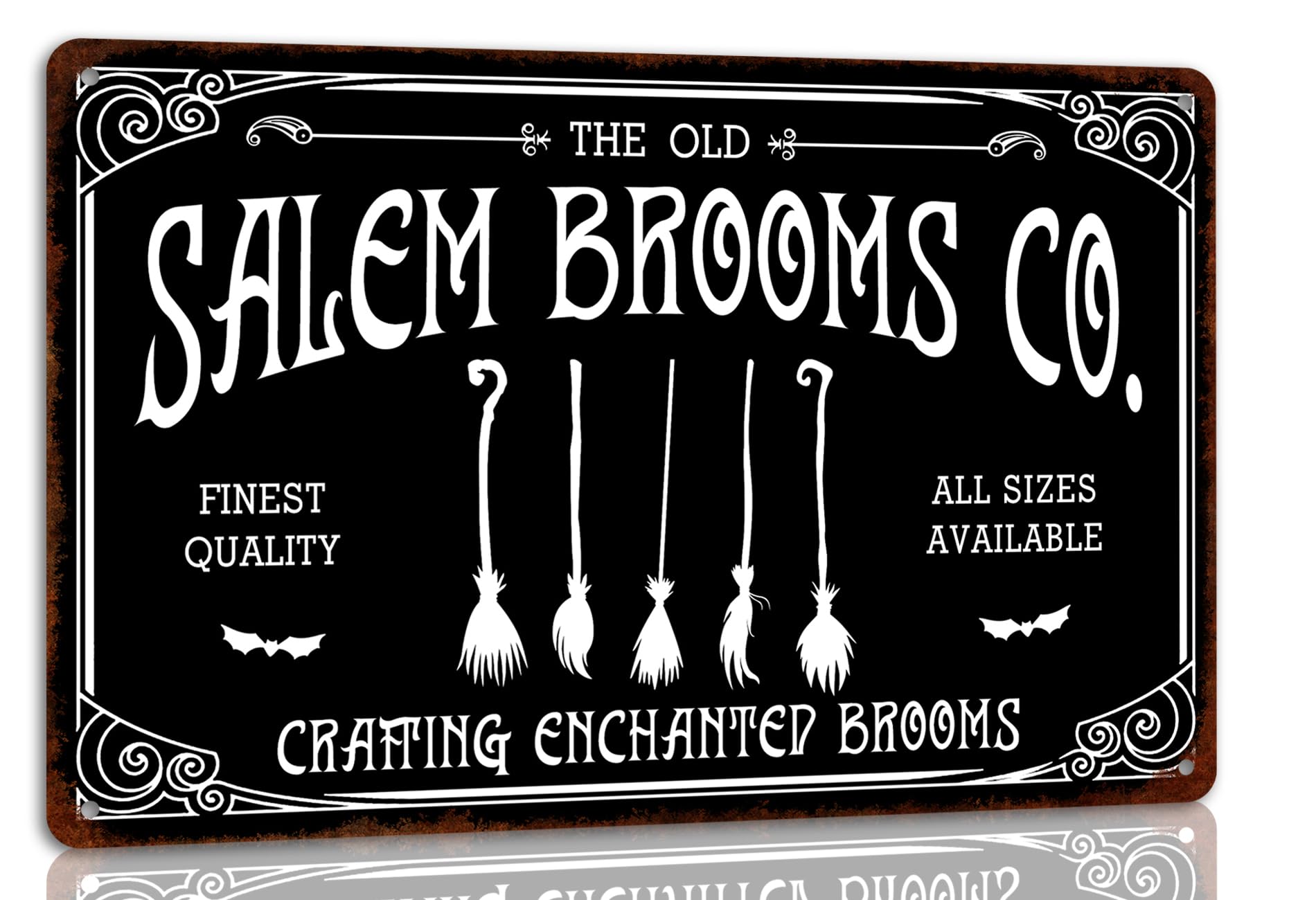 SMAZDFXX The Old Salem Brooms Halloween Metal Tin Sign Vintage Design Indoor/Outdoor Decoration for Farmhouse Halloween Home Cafes Kitchen Wall Decor 12"x16"