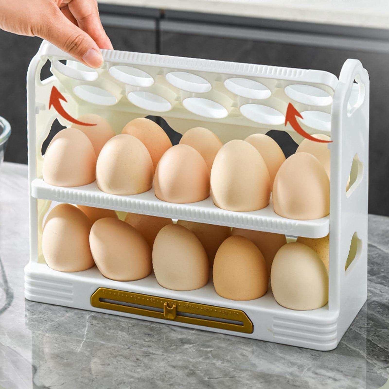 Cubo de Huevos para Nevera, Soporte para Huevos, bandejas para Huevos con asa, Organizador de Huevos para Nevera, Estante de cajón para encimera de despensa