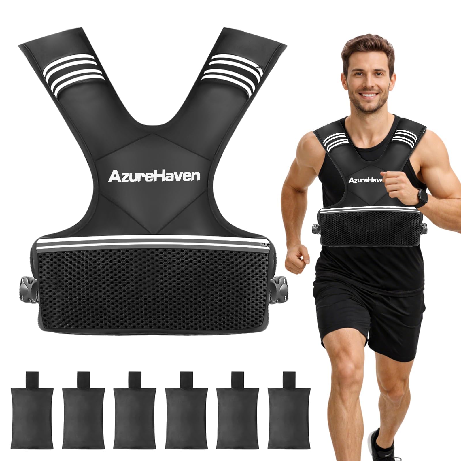 AzureHaven Adjustable Weighted Vest for Women, | 2-4.5kg/4.5-9kg/9-14.5kg Rucking Vest with 6 Ironsand Weights, Great Weighted Vest for Running, Walking, Workout and Strength Training