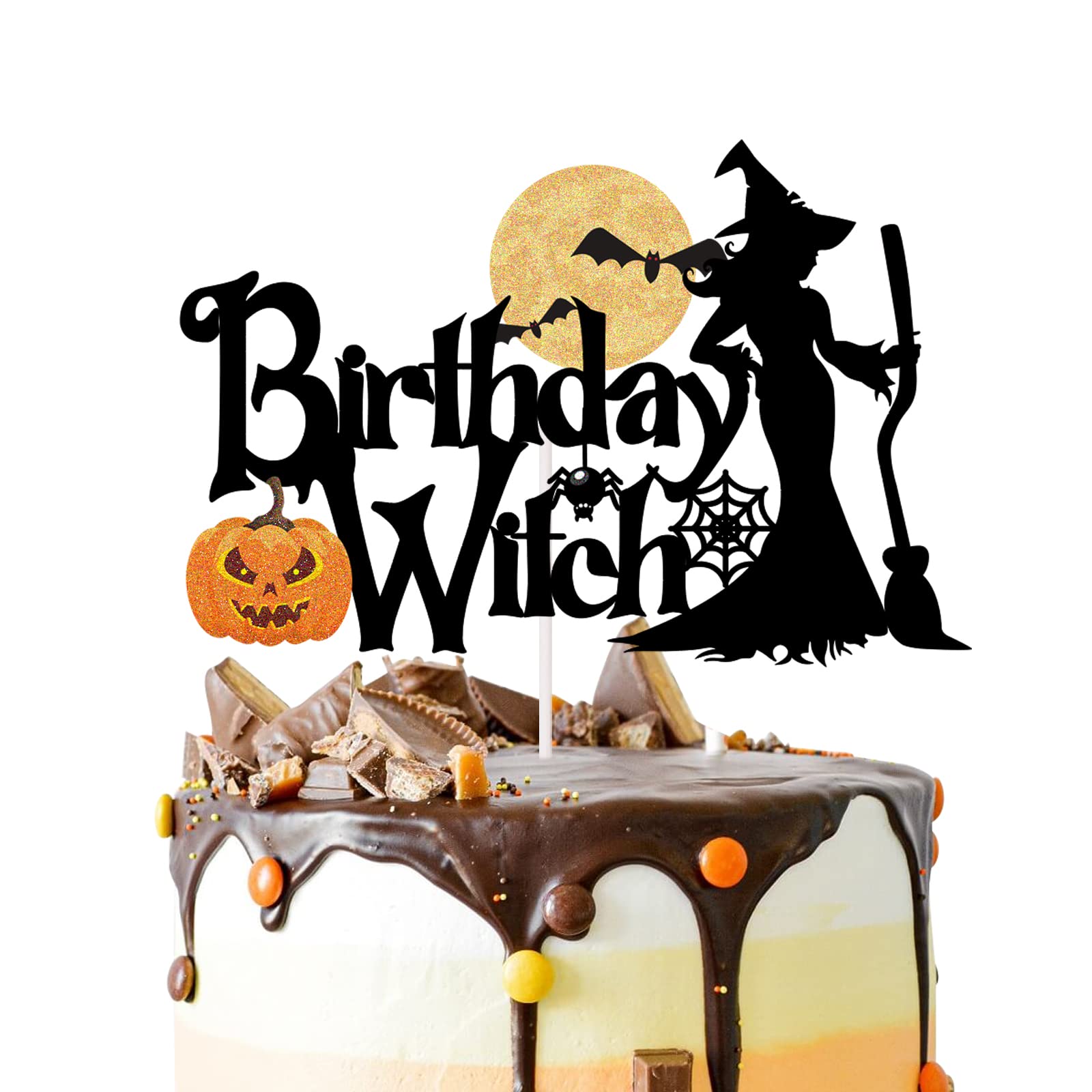 Birthday Witch Cake Topper - Black Glitter Decoration For Girl's Birthday Or Halloween Parties - View #5