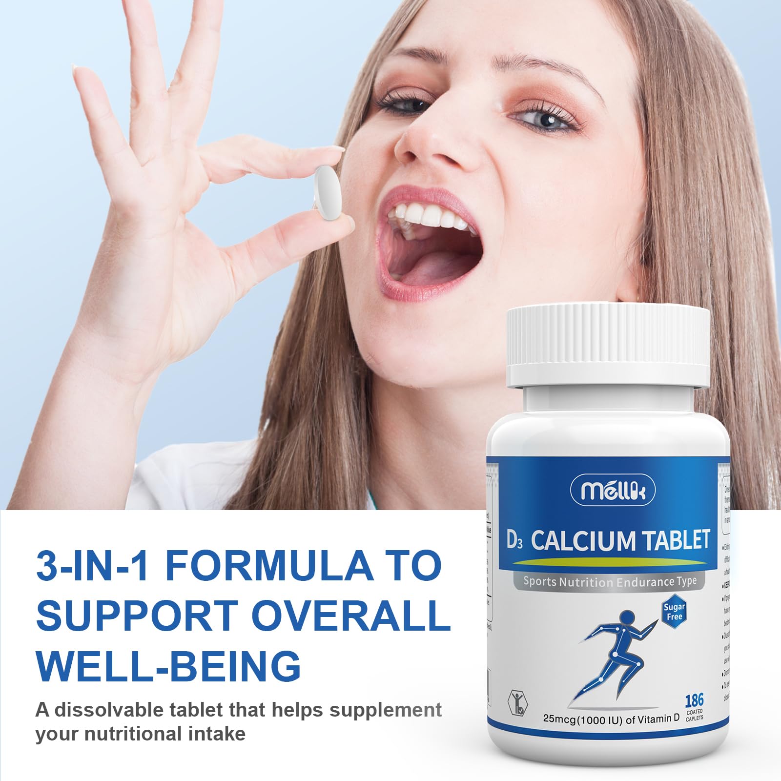 Calcium Supplement Vitamin D3 1200mg Magnesium Mini 186Tablets Sugar Free — Amazon image 7