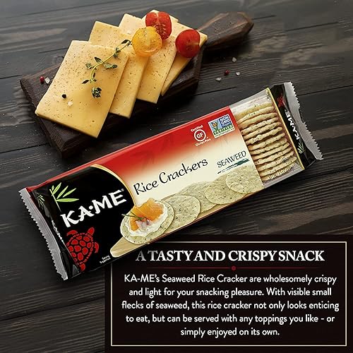 Miniatura 4 de KA-ME Galletas de arroz de algas marinas de 3.5 onzas, ingredientes asiáticos auténticos, certificadas sin gluten, sin saborescolores artificiales,