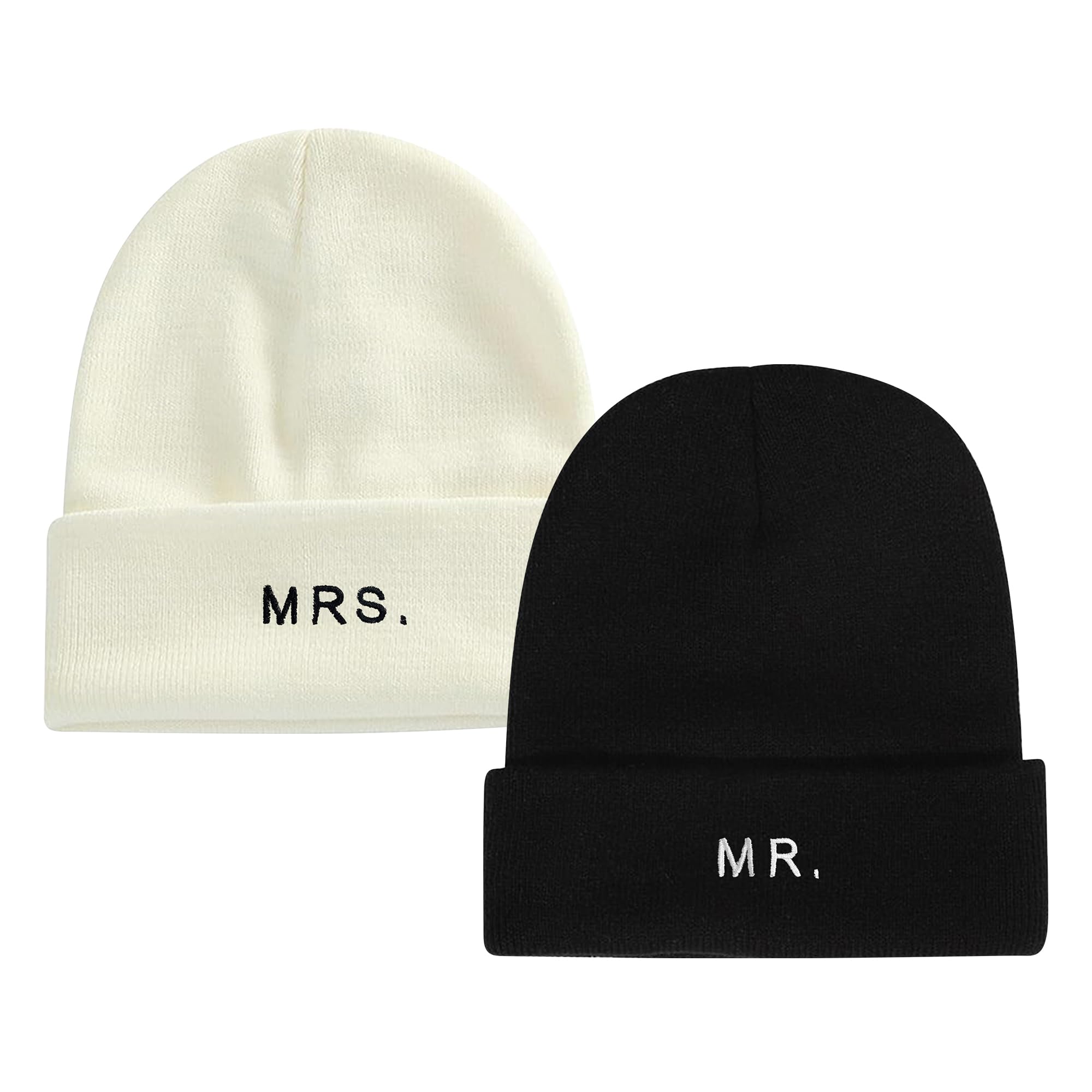 GroomBrideGifts Couples Gifts Mr and Mrs Beanies Hats for Men Women Honeymoon Wedding (AR-White)