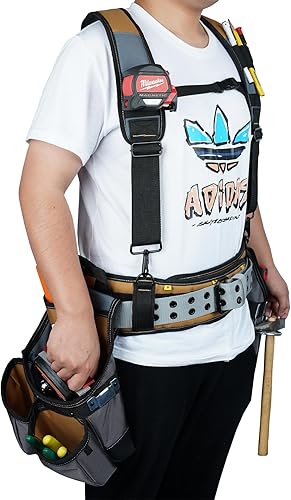 Miniatura 7 de MELOTOUGH Cinturón de herramientas con tirantes, bolsa de herramientas, tirantes, marcos, delantal, peine, cinturón de herramientas de construcción,