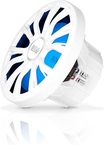 BOSS Audio Systems MRGB10W Subwoofer para barco de 10 pulgadas, 800 vatios máximo, bobina de voz dual de 2 ohmios, iluminación multicolor,