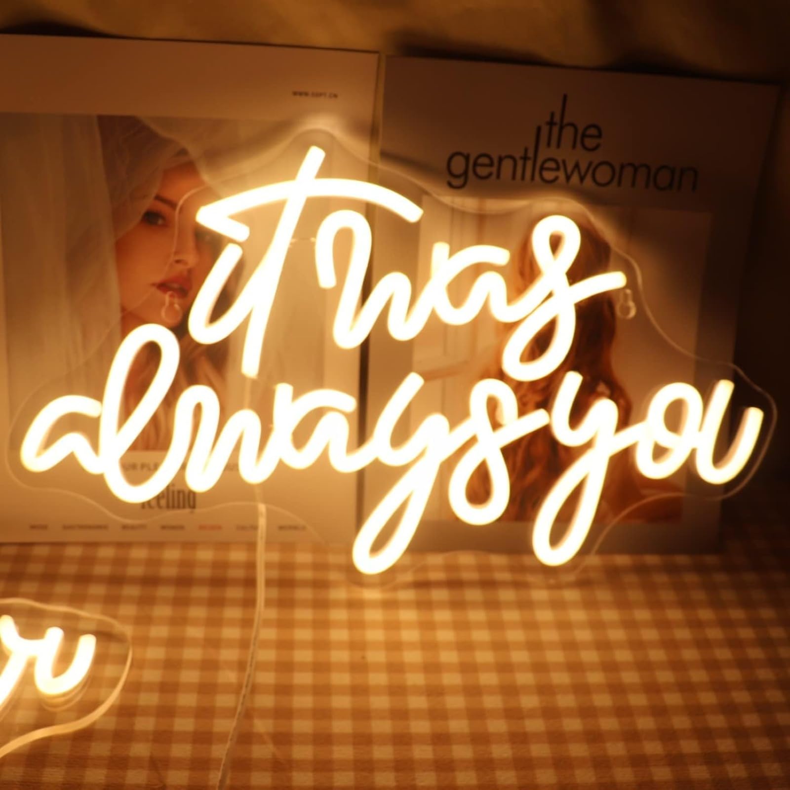 It was always you LED Neon Sign Warm White Letters Light Up Sign Dimmable for Bedroom Living Room Wall Decor Birthday Valentine Party Decoration