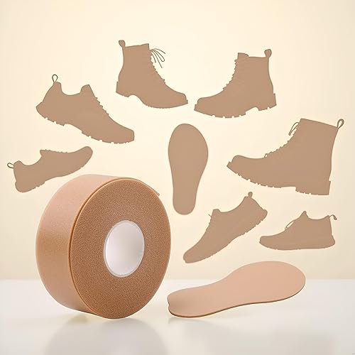 Miniatura 4 de Rollo de vendaje de piel de topo, color amarillo y marrón para pies, con plantillas adicionales, cinta acolchada de tela resistente para fricción de