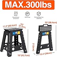 Vista 2 de Korpai Taburete plegable de 18 pulgadas para adultos y niños con capacidad para hasta 300 libras, taburetes plegables antideslizantes con mango