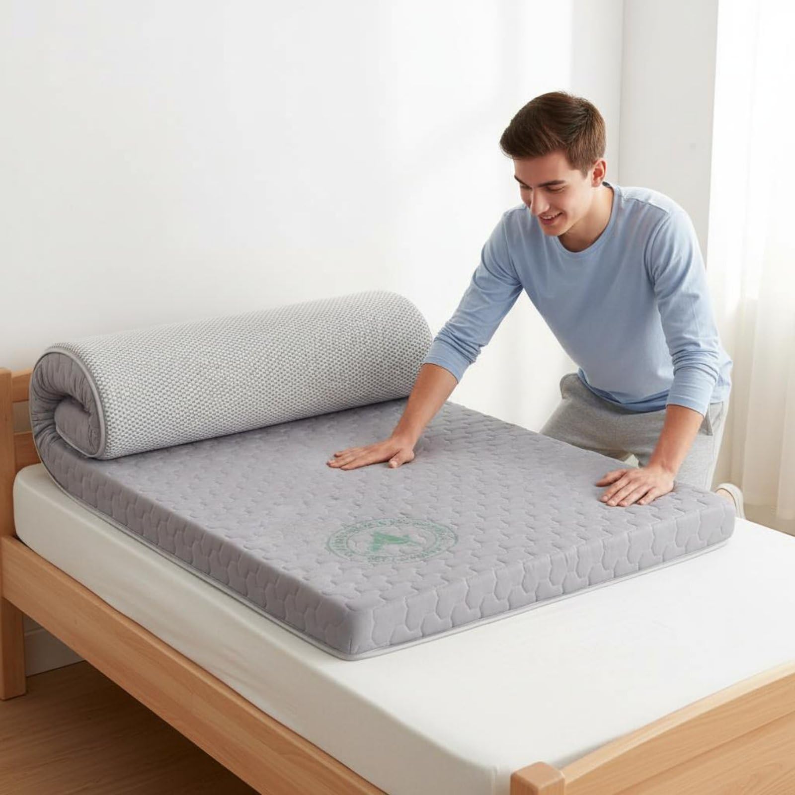 Gralara Topper de Colchón Viscoelástico Suave Colchón Fino Viscoelástico Transpirable Colchoneta Fresco para Arrendatarios, Gris Mitsubishi, 90x190cm