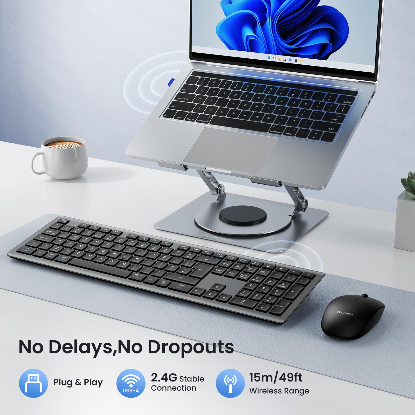 TECKNET Wireless Keyboard,Rechargeable 2.4GHz Silent Keyboard, Scissor Keys for Comfort & Stability, Full Size keyboard wireless with Numpad & Hotkeys for PC/Laptop/Desktop, UK QWERTY Layout - 3