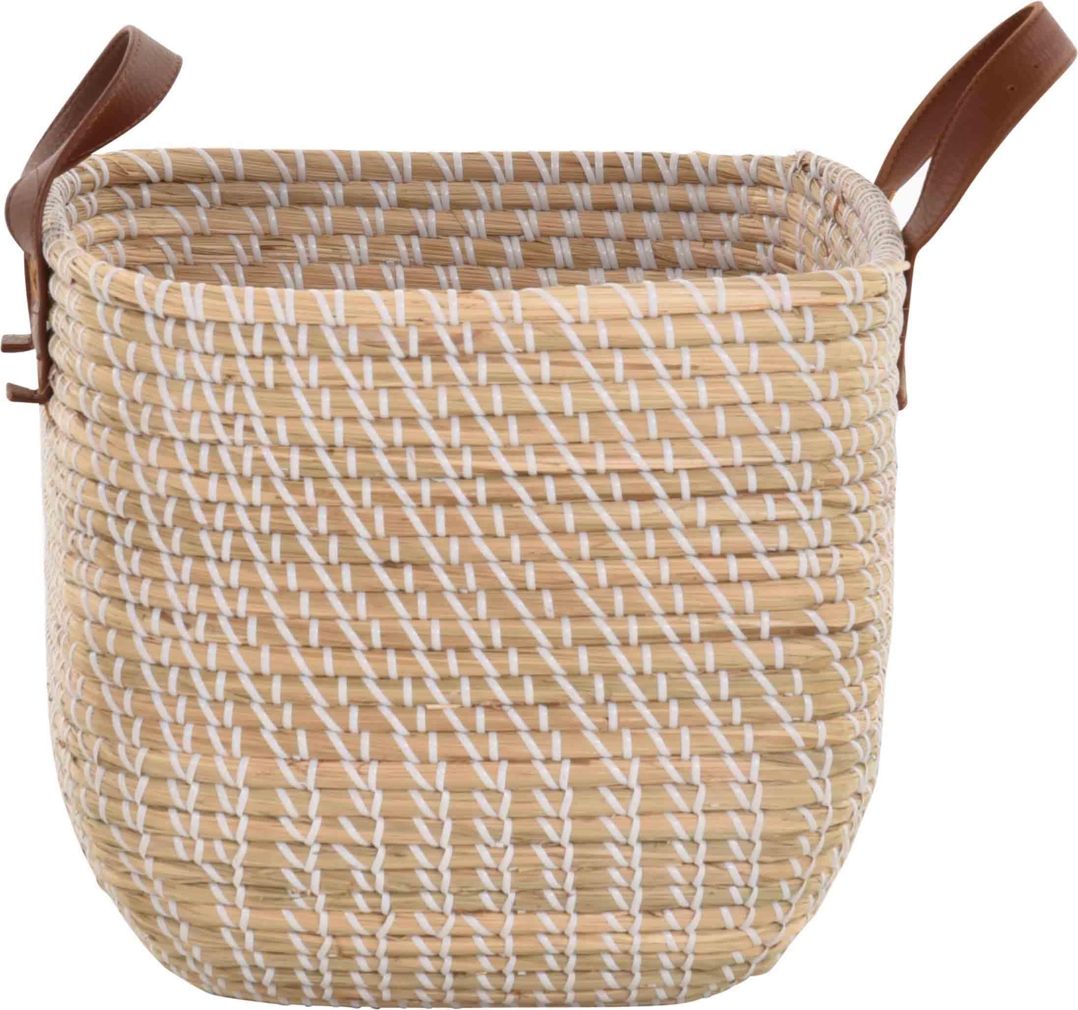 Lot de 2 corbeilles décoratives en jonc de mer faites à la main pour le rangement avec enroulement blanc (naturel clair, lot de 2 carrées (33 x 33 x 29 cm)
