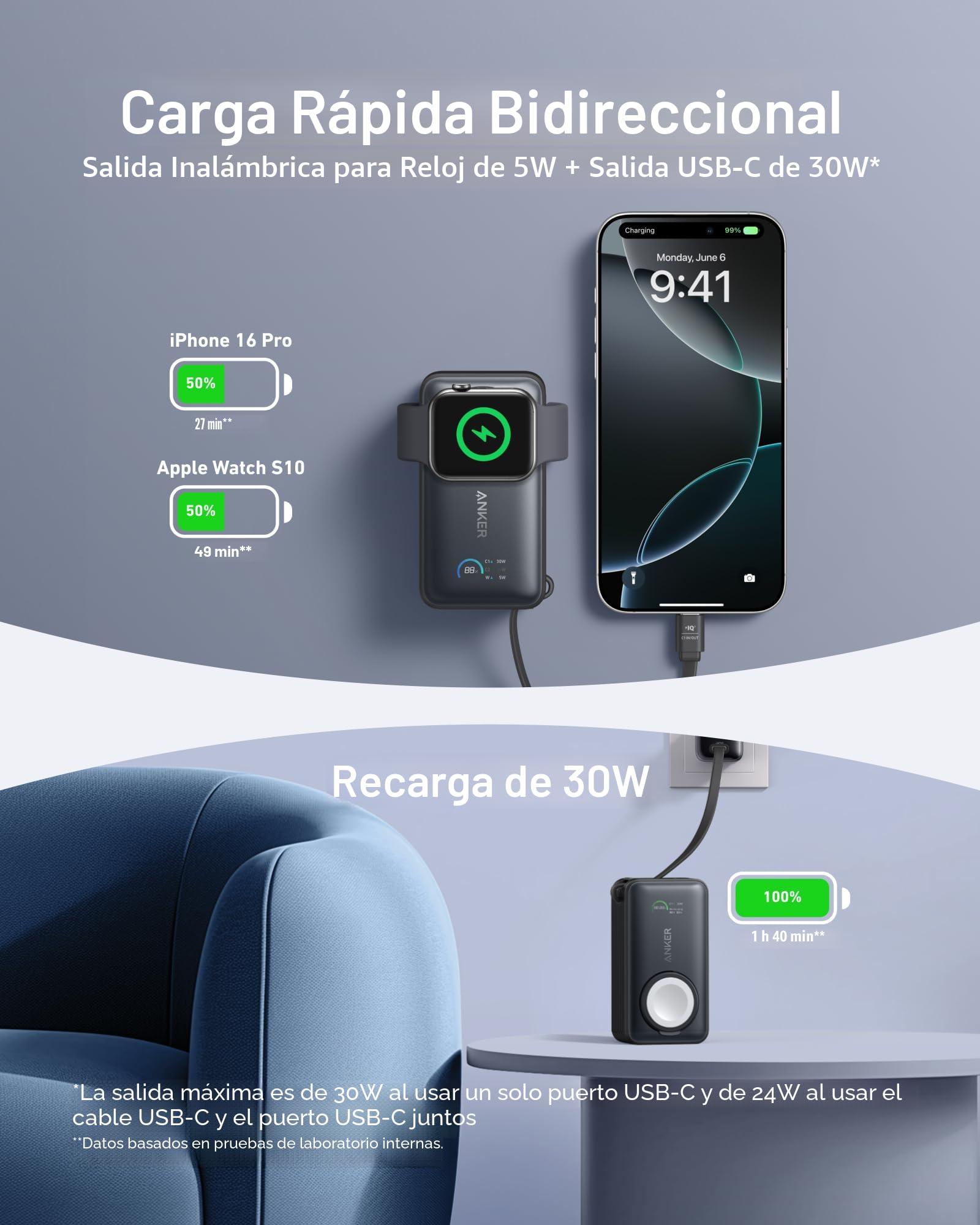 Amazon.com: Anker MagGo Power Bank para Apple Watch, batería