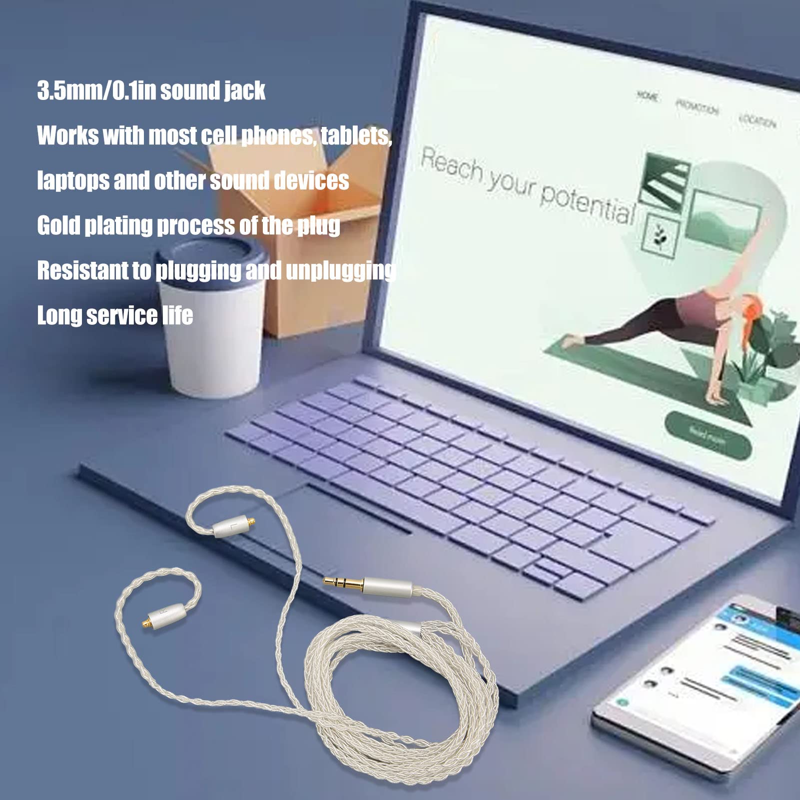 ASHATA Upgrade Earphone Cable for AUDIOSENSE, for WESTONE W Series W10 W20 W30 W40, ES Series ES10 ES20 ES30 ES50 ES60, MMCX to 3.5mm Replacement Earphone Cable