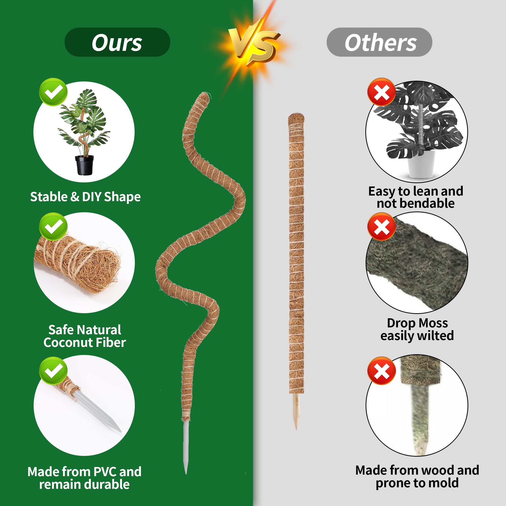 Tyczka z Mchu, 120 cm Tyczka z Mchu do Monstera, Pomoc do Wspinaczki Monstera, Podpora do Roślin, Pomoc do Wspinaczki dla Roślin Domowych, Tyczka do Roślin, Tyczka z Mchu z Akcesoriami