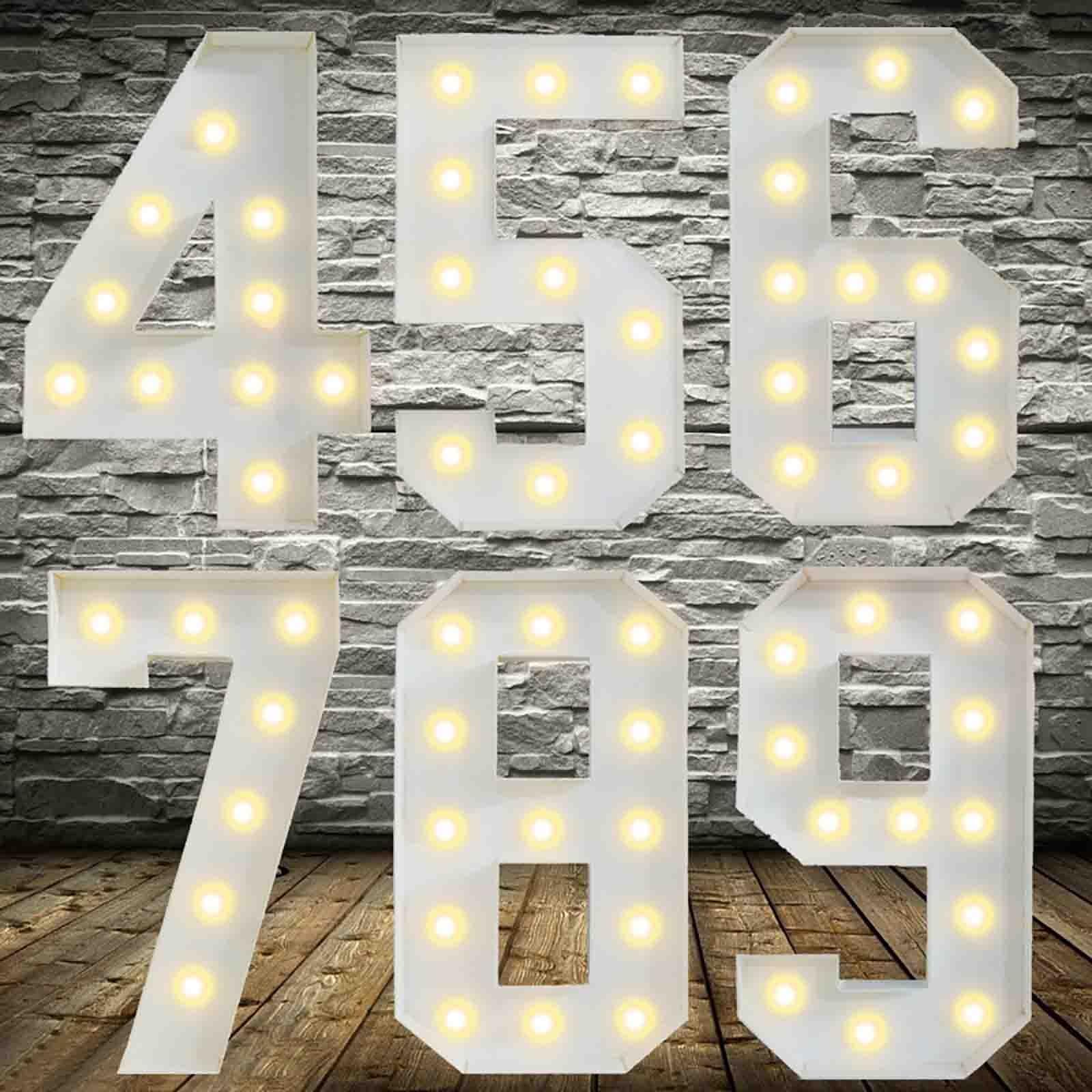 Letrero luminoso con números LED del 0 al 9, luz nocturna blanca cálida, letras de plástico, números de pie, 70-120 cm, luces de letrero digitales for fiesta, hogar, lámpara navideña, bodas, festivale