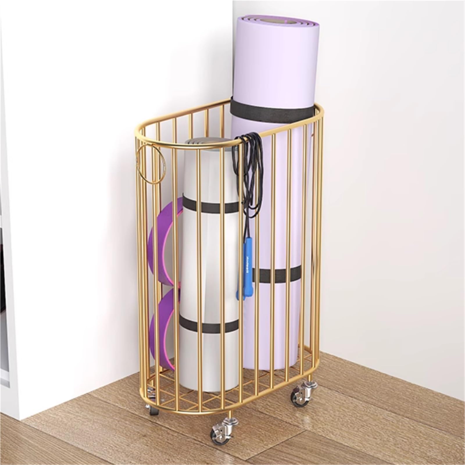 GLJTUO Large Capacity Rolling Gym Organizer For Dumbbells, Kettlebells, And Yoga Equipment,Gold-50 * 58 * 29cm