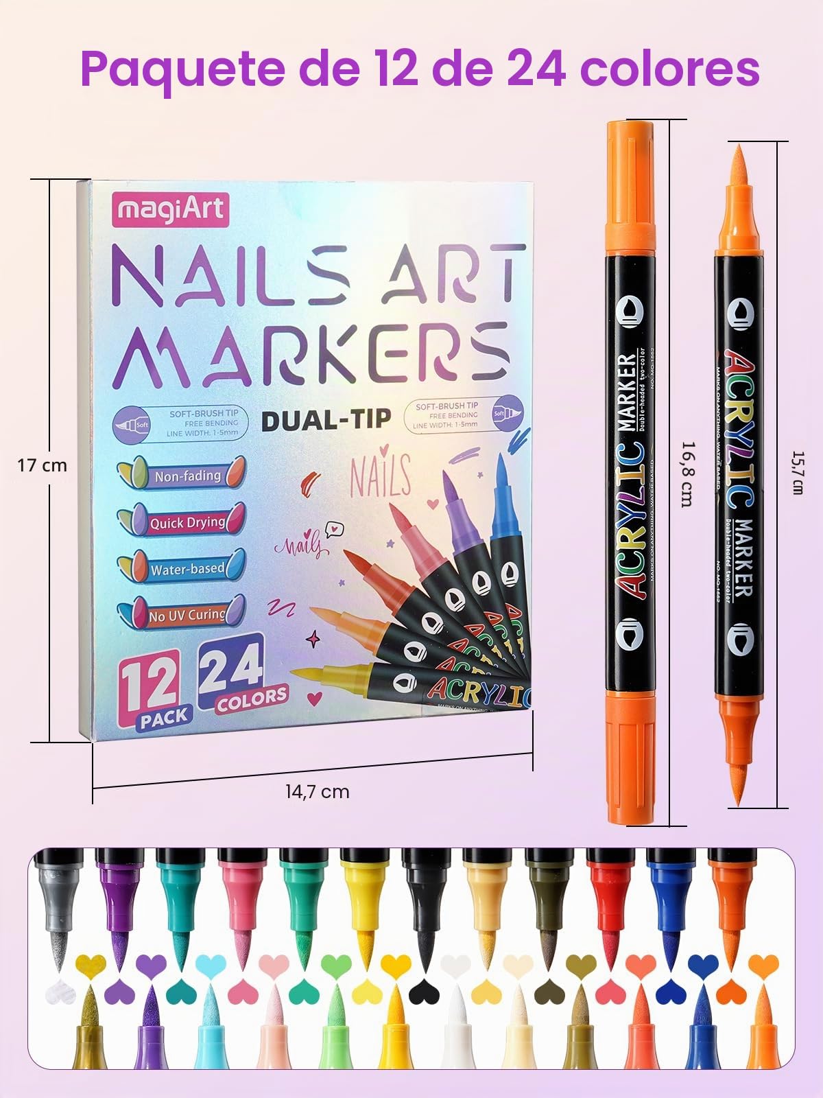 Bolígrafos de Arte de Uñas 3D Set de 12 Rotuladores de Pintura y Grafiti Herramientas de Manicura DIY