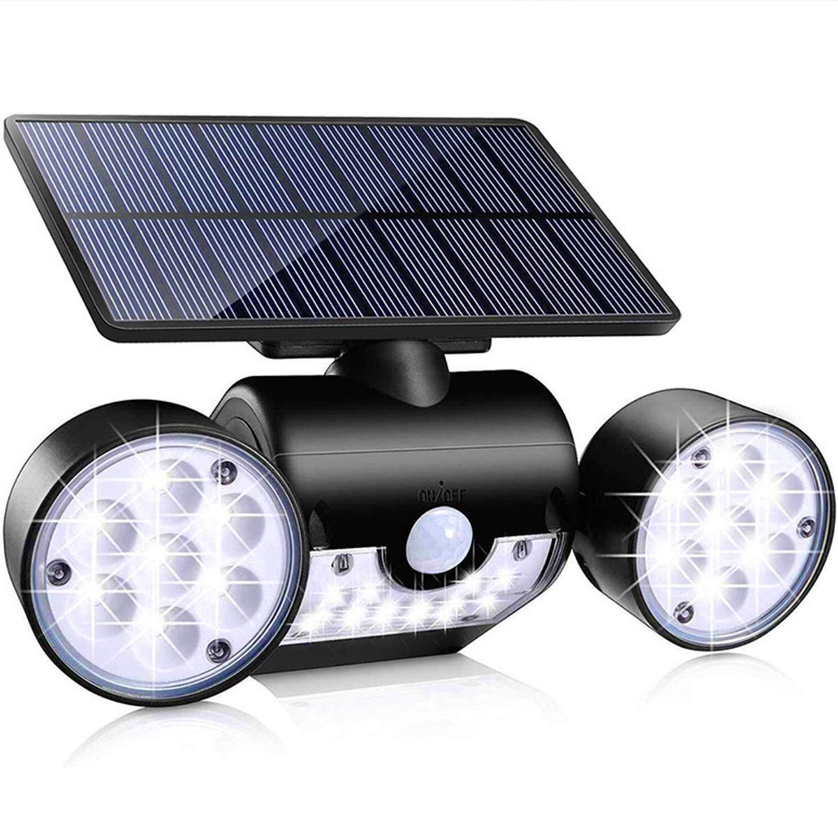 MINLELESolar Lights Outdoor,Super Bright Motion Sensor Security LED Dual Head Lights IP65 Waterproof Solar Wall Lights 360° Adjustable Double-Head Spotlights,Used in Gardens, Yards, Garages(1Pack)