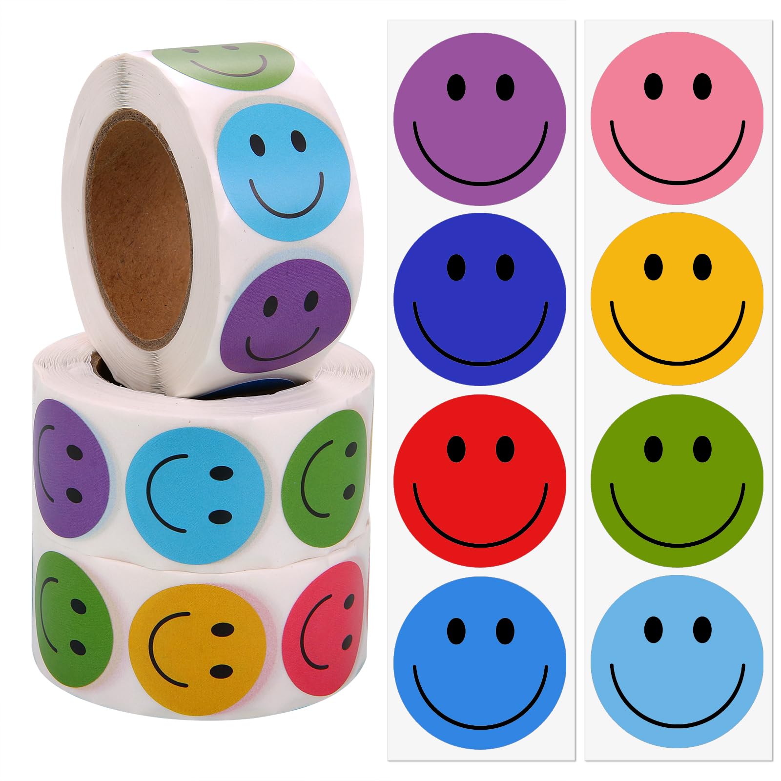 1500 Pcs Happy Smile Face Stickers for Kids,3 Rolls Classroom Incentive Reward Decal for Teachers,Behavior Chart Stickers for Student (Assorted Color, 1 Inch)