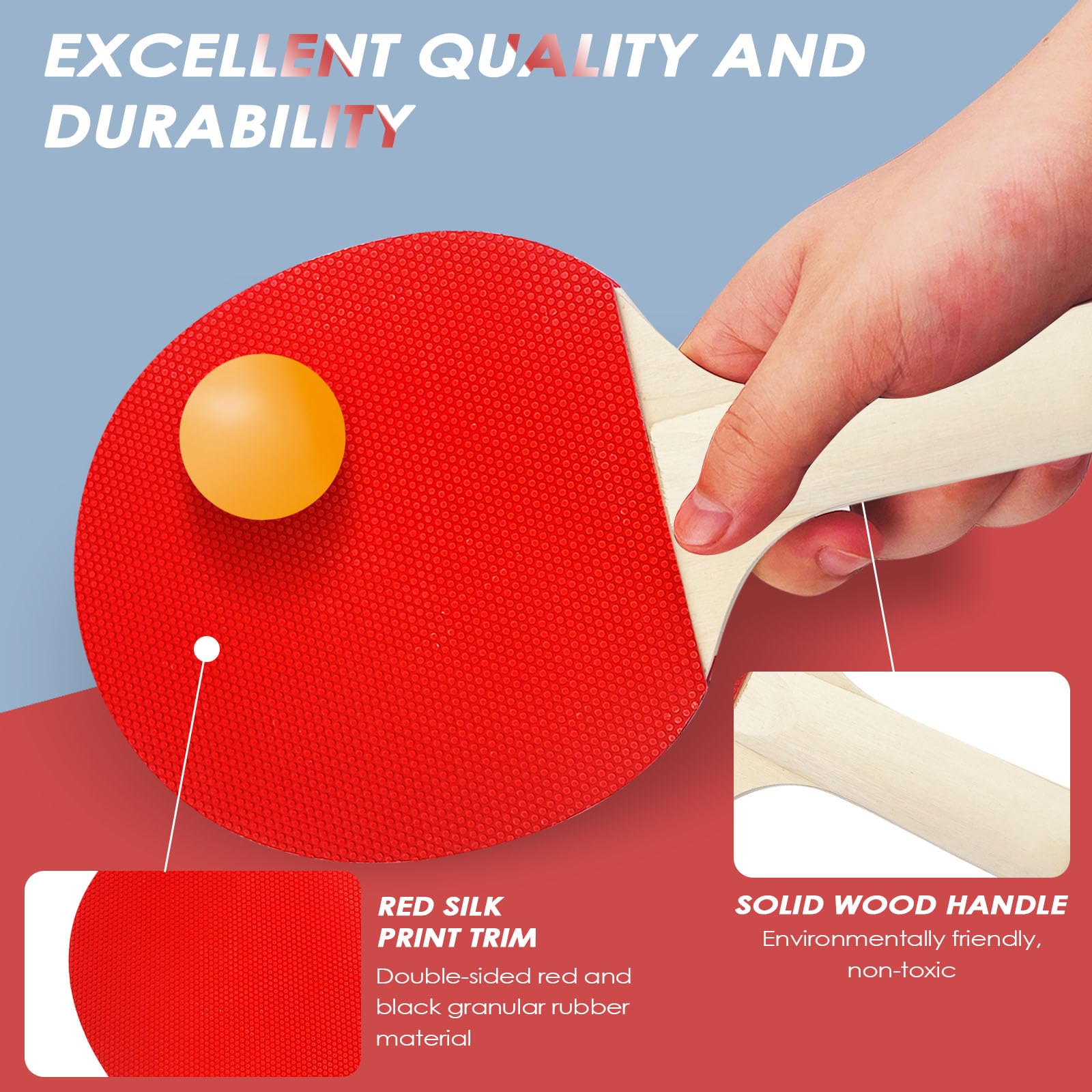 Palas Ping Pong Set, Raqueta de Tenis de Mesa, Incluye 2 Raquetas de Ping Pong, 6 Pelotas, 1 Red de Tenis Mesa Retráctil, 1 Bolsa, Uego Tenis Mesa para Principiantes y Jugadores Avanzados