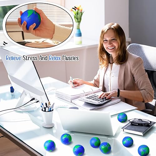 Miniatura 4 de Honoson 48 bolas de estrés con forma de globo de la Tierra, regalos a granel para el Día Eatrh, espuma de alivio educativo, mini globo planeta, bola
