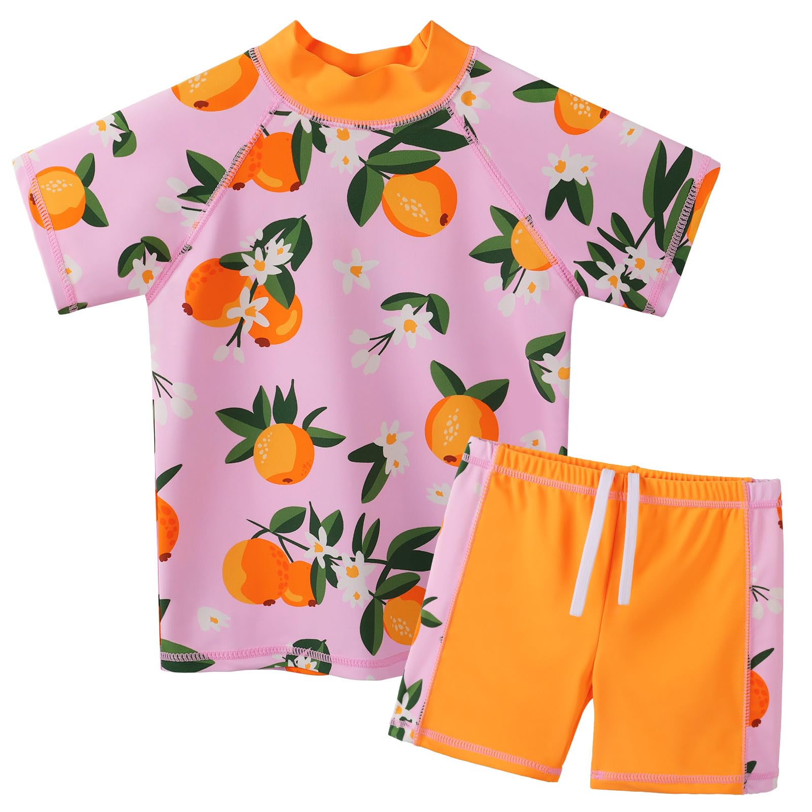Girls Two Piece Swimsuit Floral UPF 50+ Rash Guard Set Kids Beach Swimwear