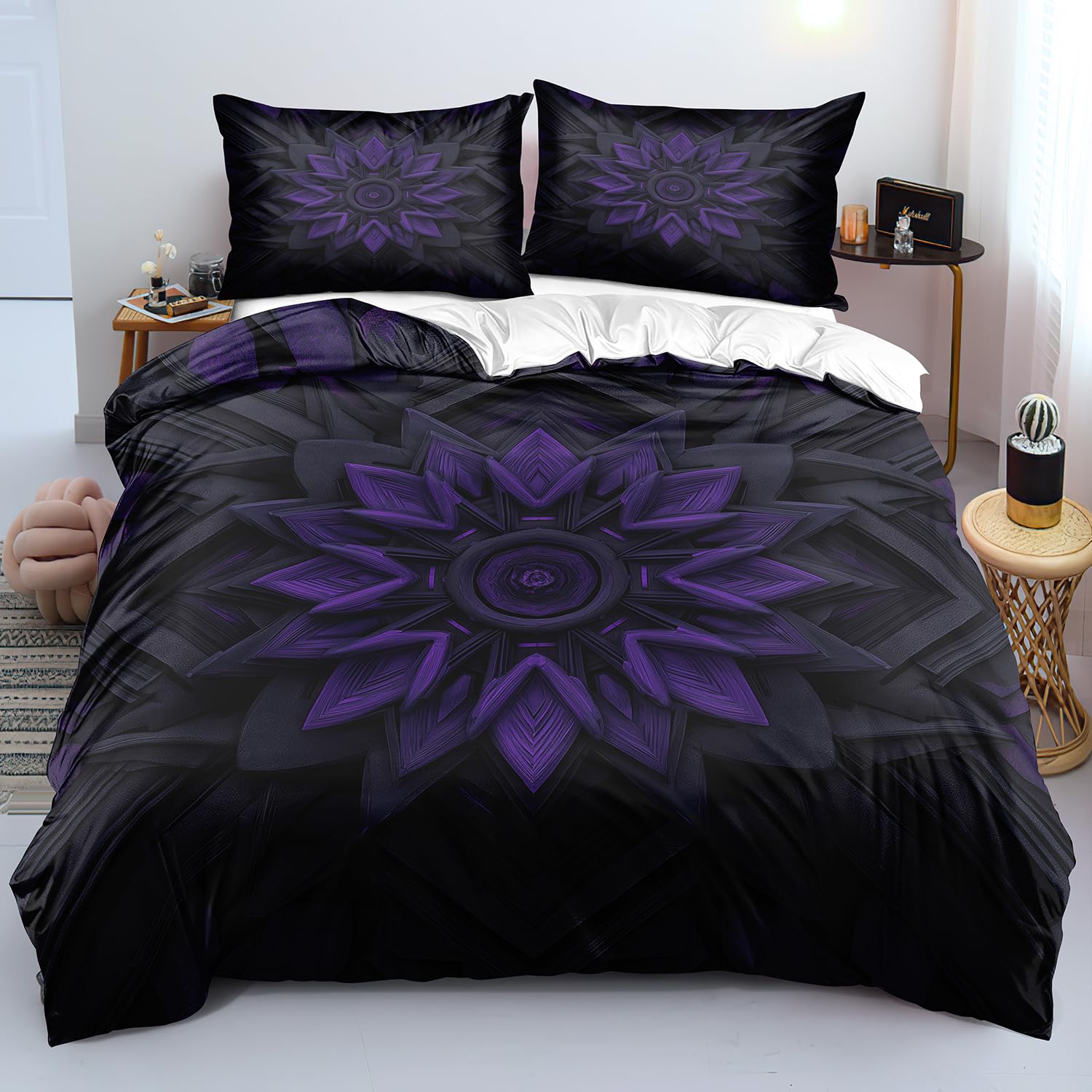 Housse de couette mandala violet pour raviver une chambre sombre avec une parure moderne