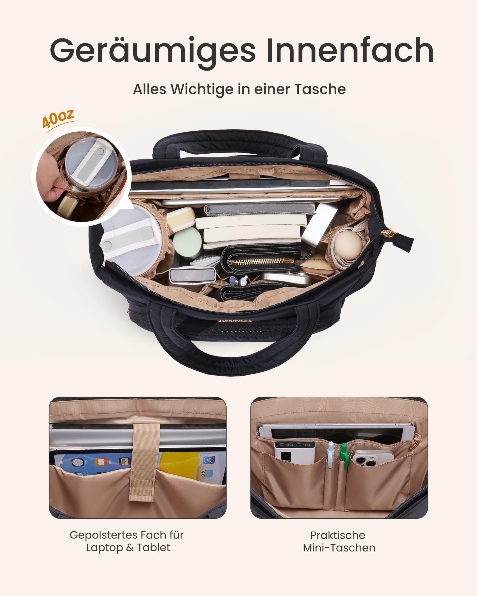 LOVEVOOK Bolso de Mano Grande Mujer, Bolso Tote Acolchado Ligero para Ordenador Portátil de 15,6 Pulgadas, Bolso de Trabajo para Profesora, Ideal para Universidad, Negocios, Escuela y Oficina