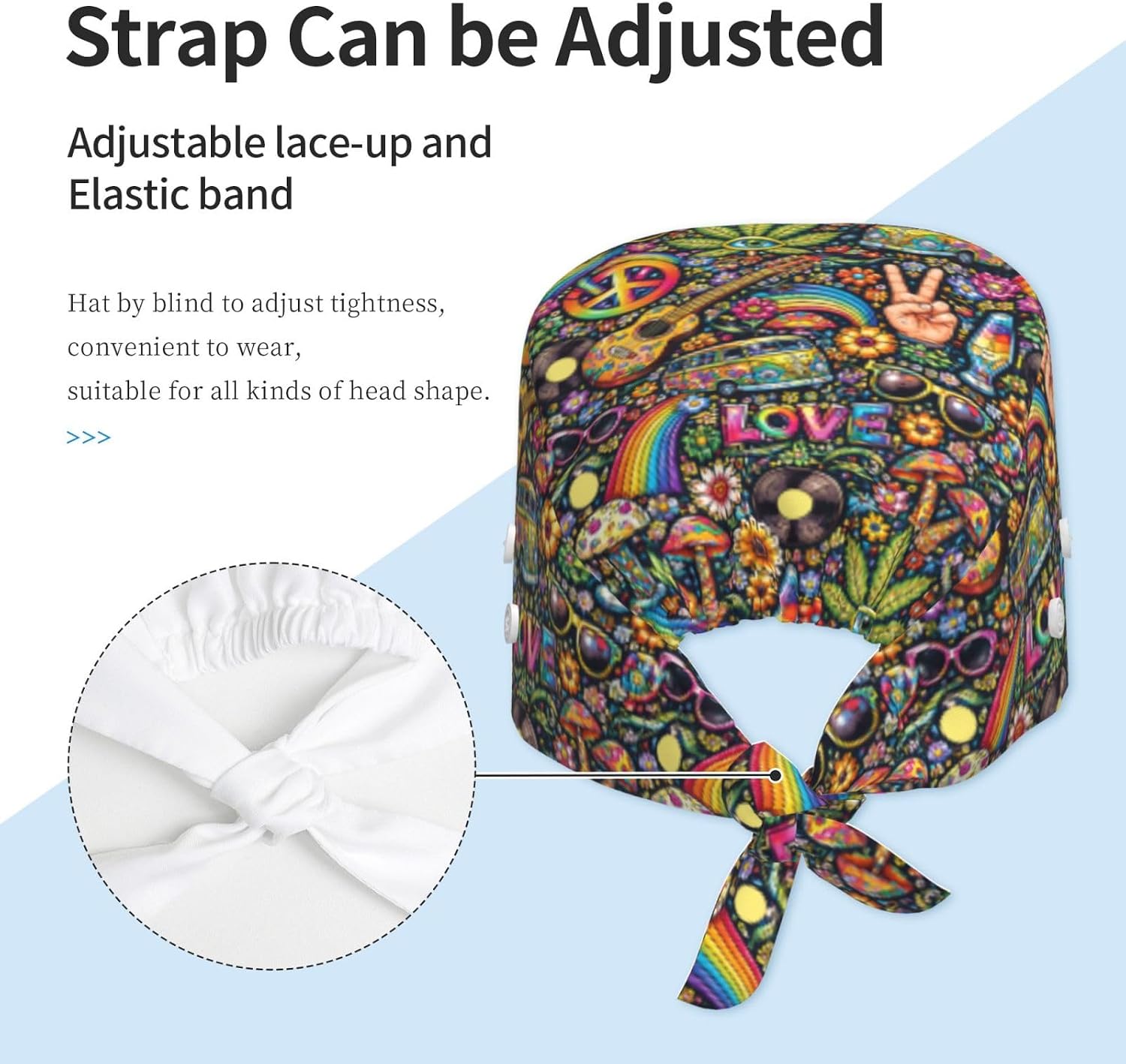Working Cap Scrub Cap with Button and Sweatband Adjustable Working Hats Tie Back Hat Nurse Surgical Caps