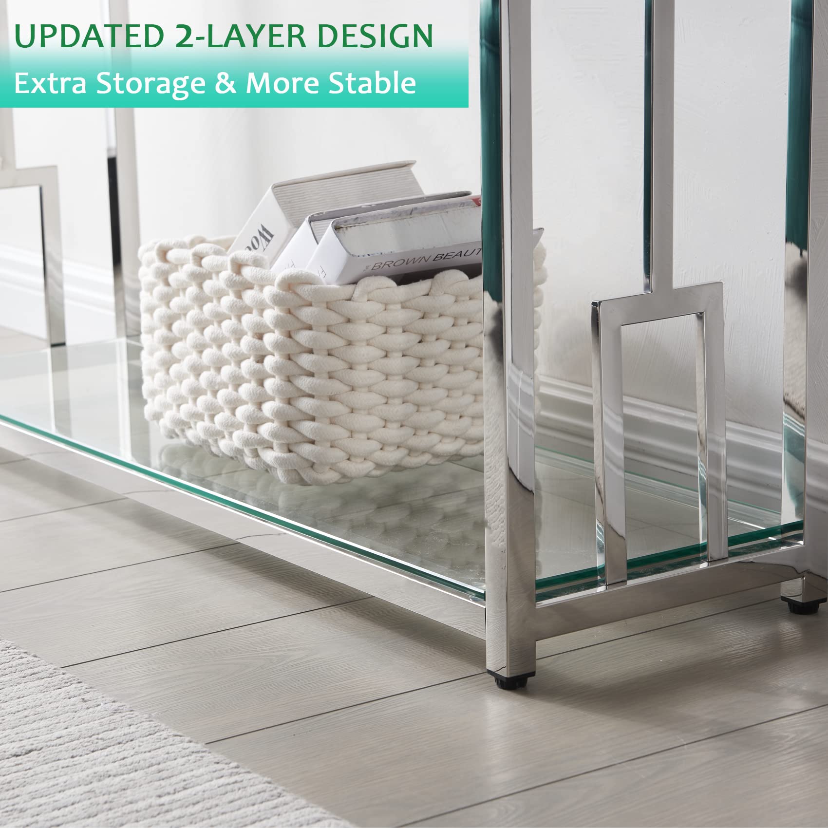 Amazon.com: Sofa Table, Glass Console Table with 2-Tier Storage