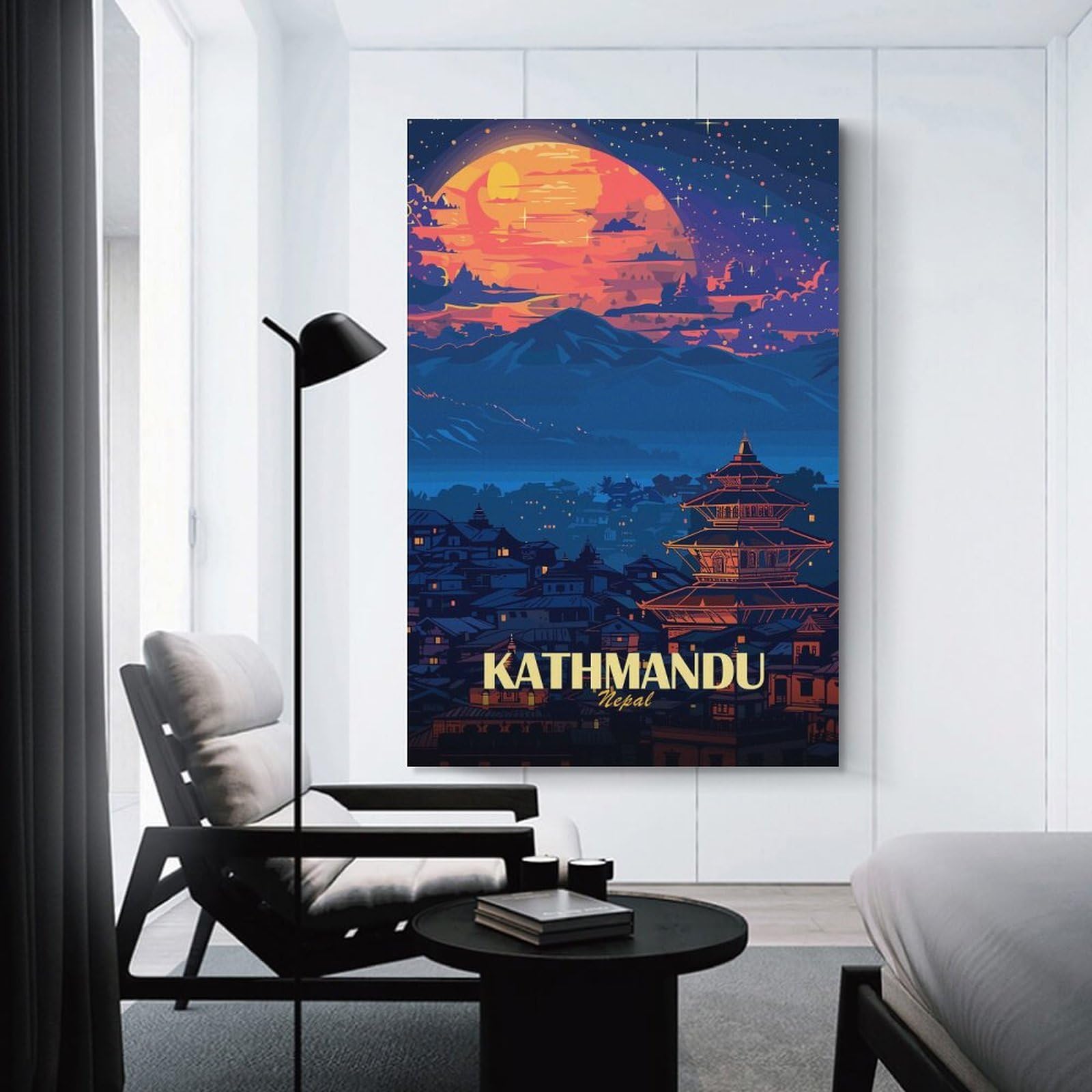 Junmoney Kathmandu Nepal Nightscape Art Wall Decor Canvas Print, 24x36inch(60x90cm), for Hallway, Lounge Or Guest Room, Decorative Present for New Homes
