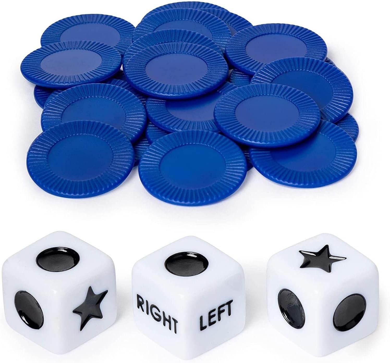 3 Dices and 24 Random Color Chips Left Right Center Dice Game for Prime | Innovative Left Right Center Dice Game Set with, Friends Gatherings Games and Accessories, Dice Games for Families Nights
