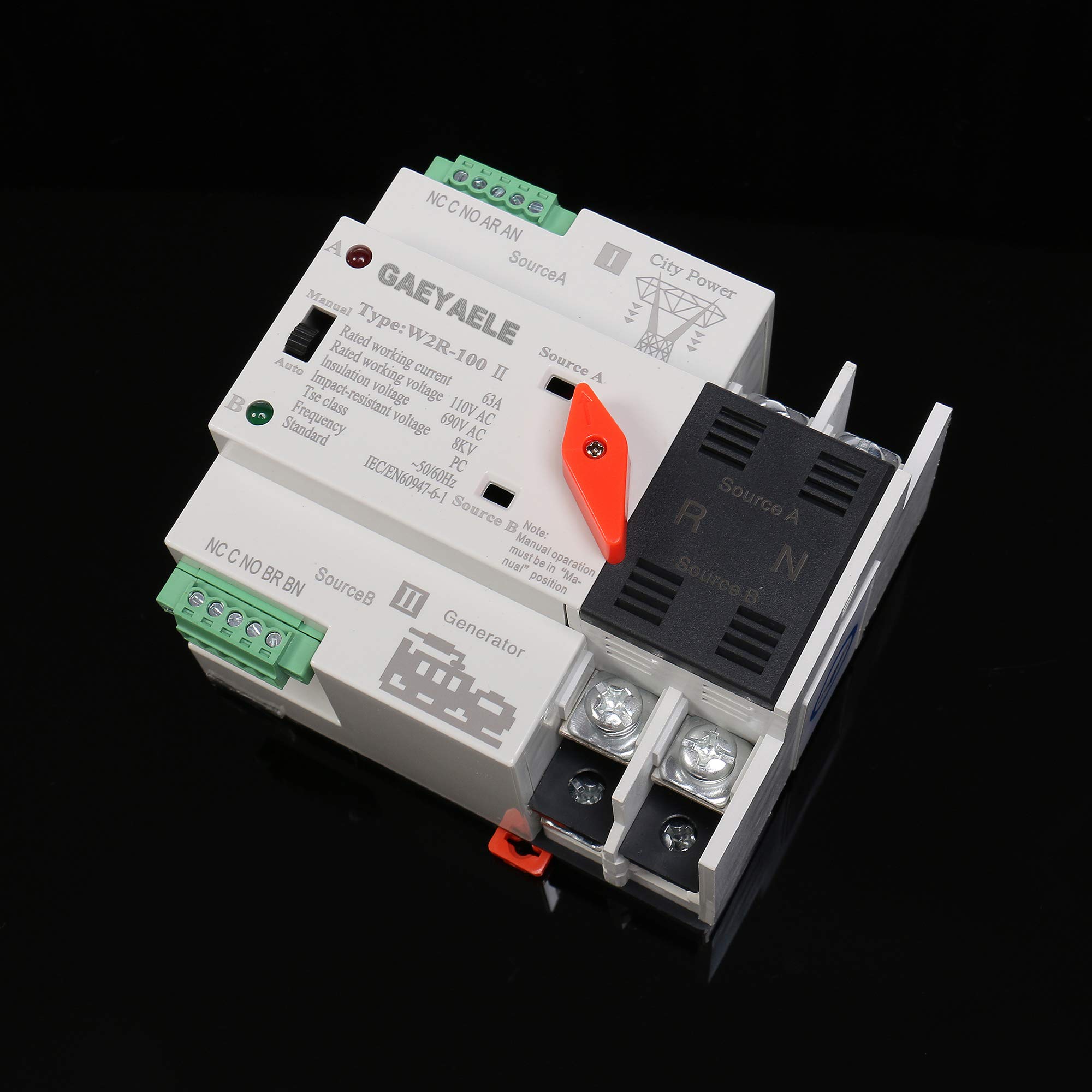 GAEYAELE W2R2P 110V Din Rail Mounted Automatic Transfer Switch Three