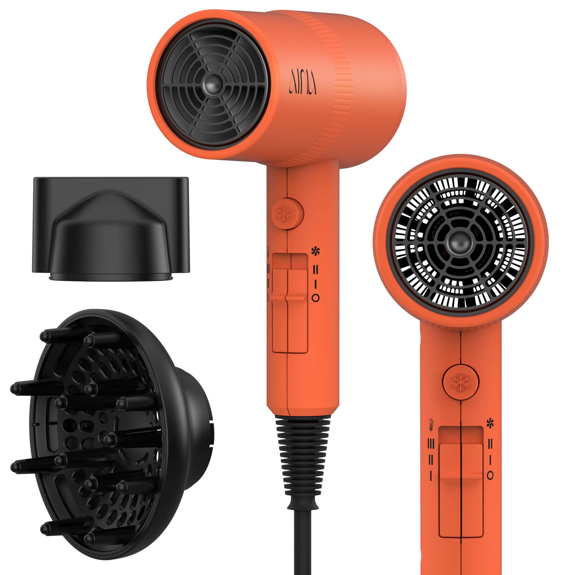 AINA Diffuser Hair Dryer Full-Featured Blow Dryer 110V/1600W(Lava Orange)