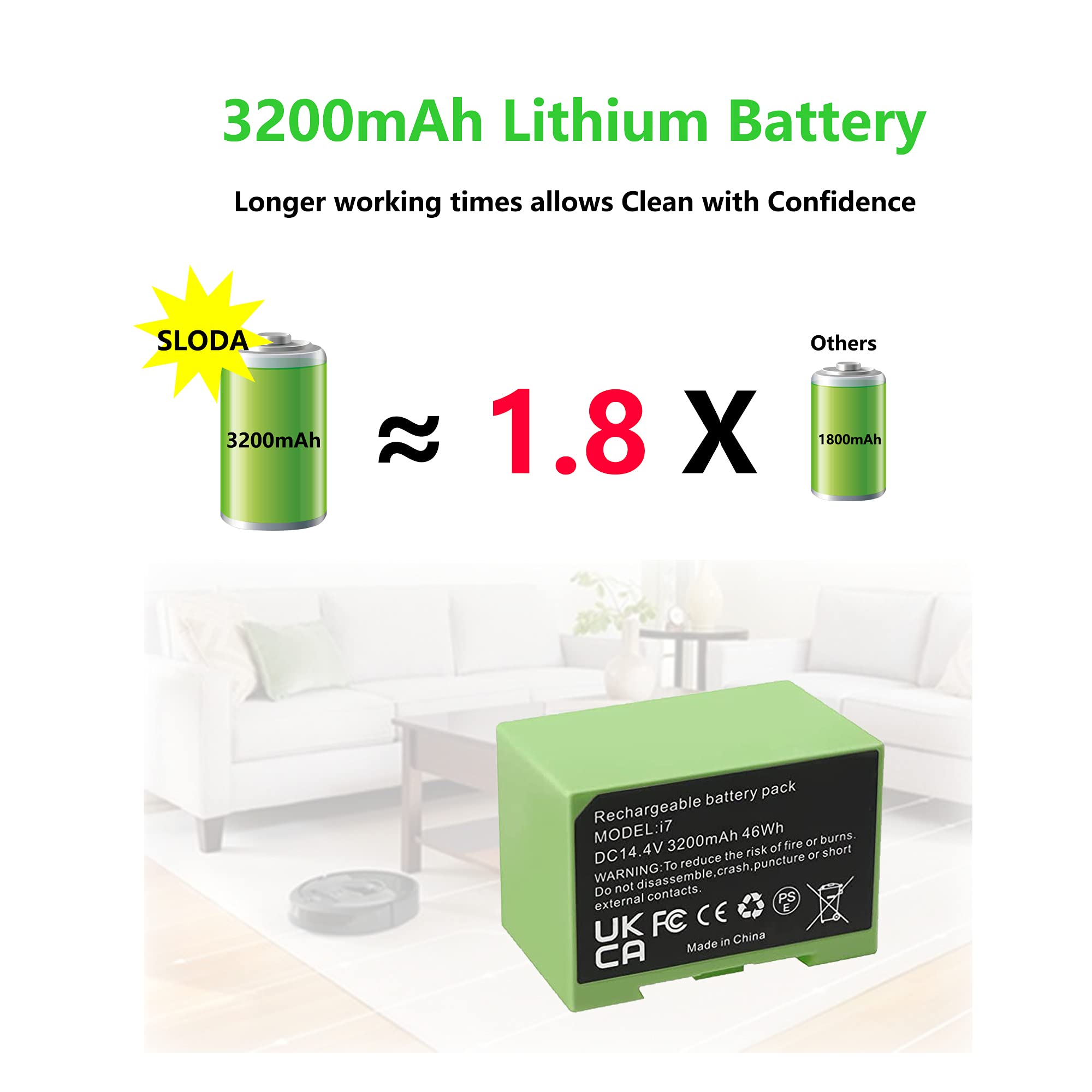 Image secondaire de Batterie de Remplacement SLODA pour iRobot Roomba i7/i3/i4 - 3200mAh 14.4V