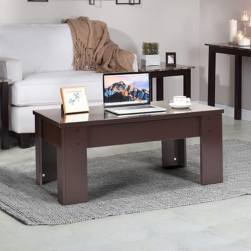 Miniatura 3 de POWERSTONE Mesa auxiliar moderna con tapa elevable, mesa central rectangular para sala de estar, apartamento, oficina en casa con compartimento