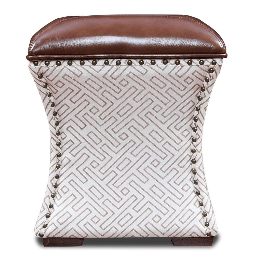 Footstool American PU Printing Solid Wood Change Shoe Bench Household FENMING (Color : Brown, Size : 400x400x500mm)