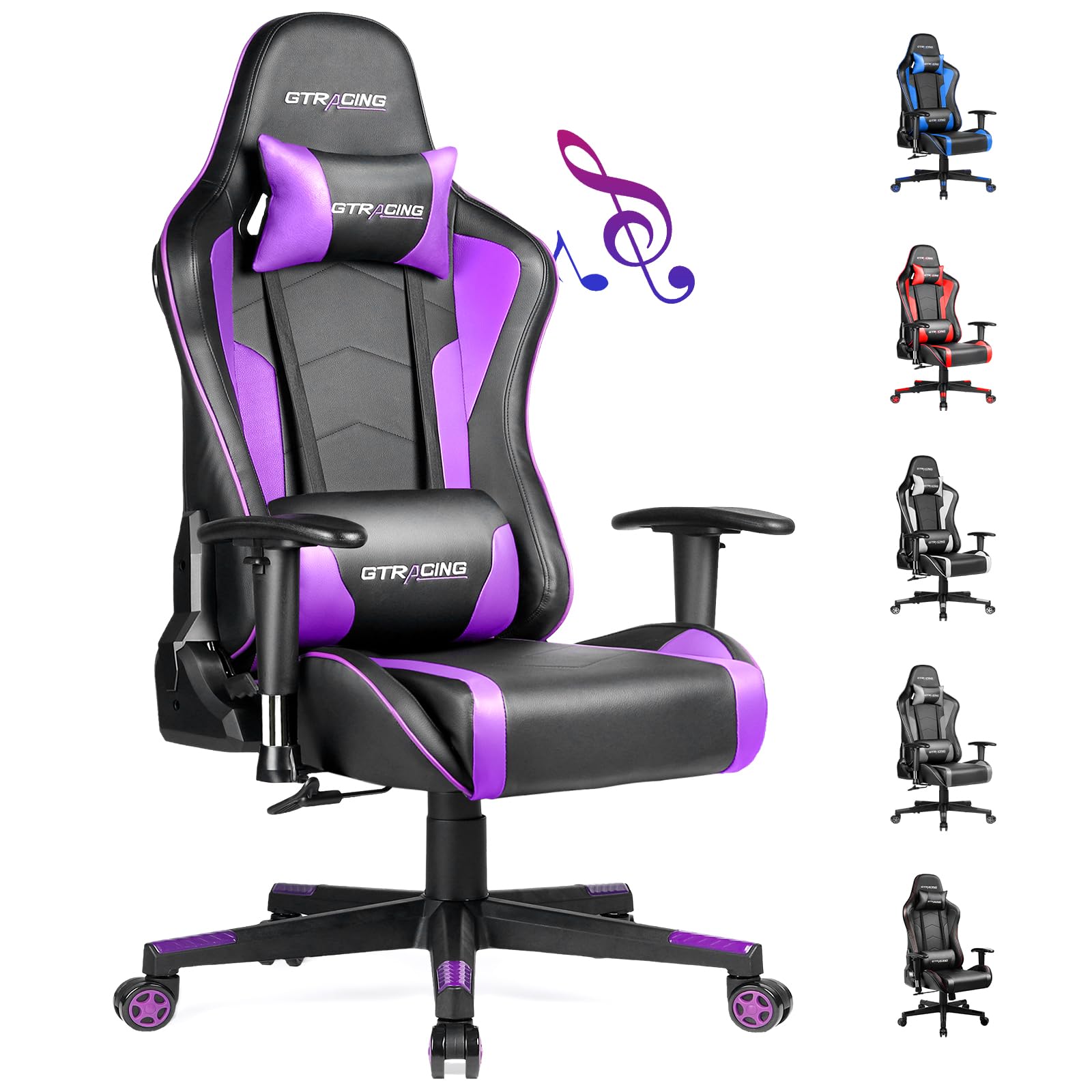 GTPLAYER Gaming Chair with Speakers Video Game Chair Bluetooth Music with Lumbar Support Ergonomic Comfortable Office Computer Chair