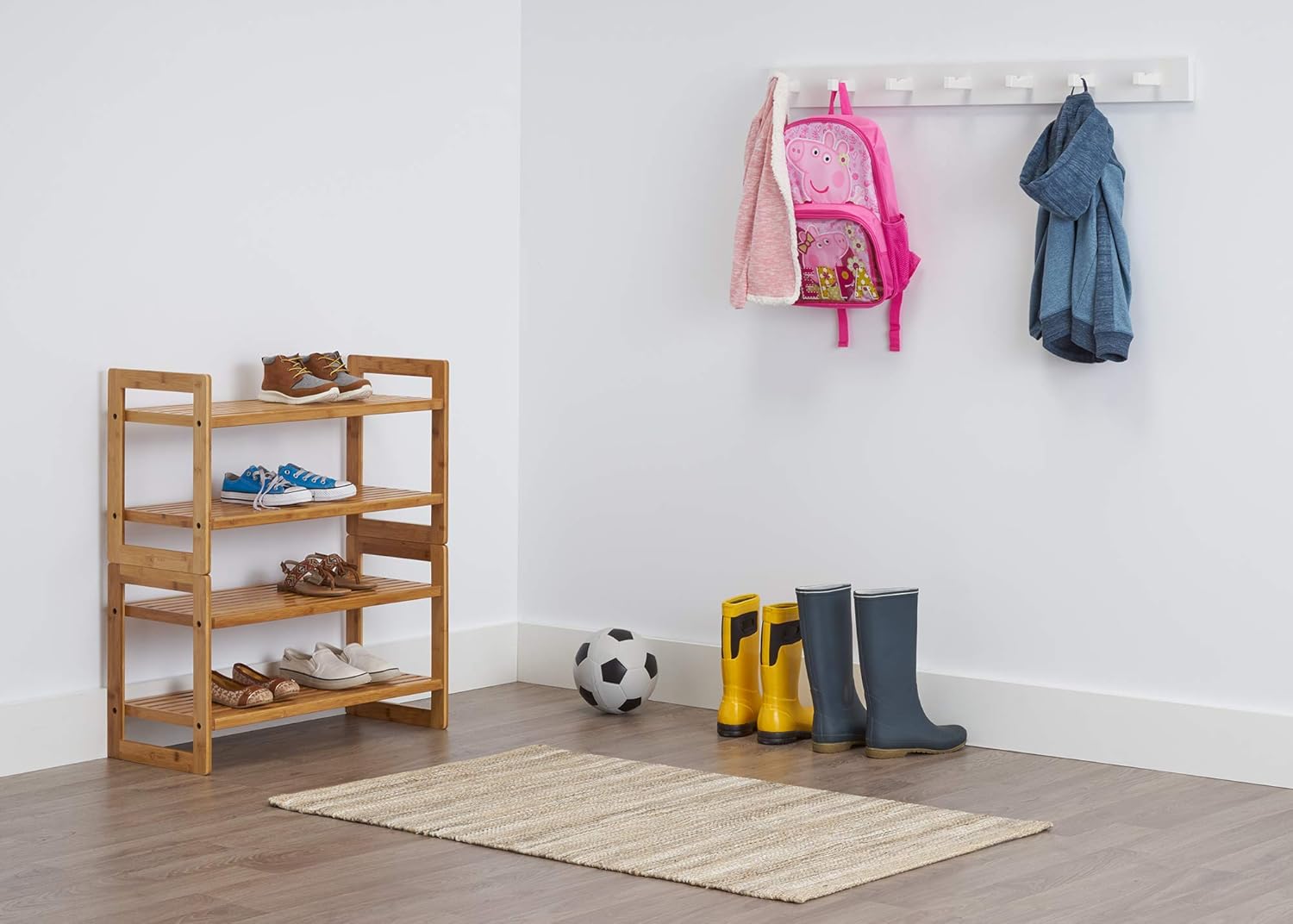 TRINITY EcoStorage Stackable 2-Tier Bamboo Shoe Rack, Free Standing Shoe Organizer Shelving Up To 12 Pairs for Bedroom Closet or Entryway, Pack of 2