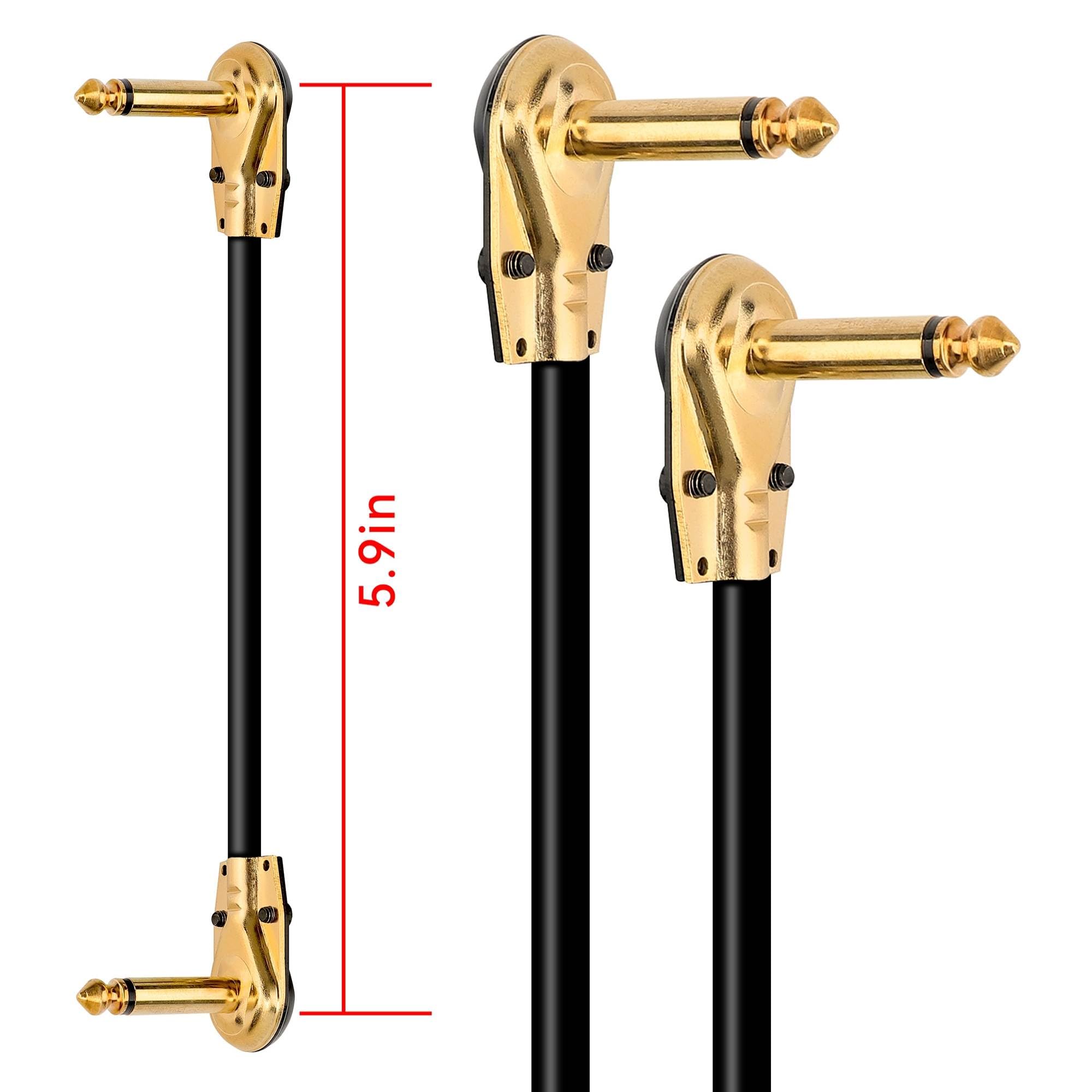PGENDAR Guitar Patch Cables Right Angle 6 Inch 1/4 Instrument Cables for Effect Pedals 6 Pack Right Angle Low Profile Pancake Design