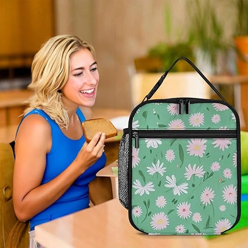 Miniatura 7 de Lonchera de poliéster de gran capacidad con diseño de margaritas y flores de margaritas, lindas bolsas de almuerzo pequeñas para mujeres, hombres y