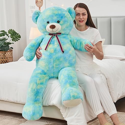 Miniatura 3 de Tezituor Oso de peluche gigante de 52 pulgadas, peluche grande de animales de peluche, color verde arcoíris, regalos suaves para San Valentín, Arco