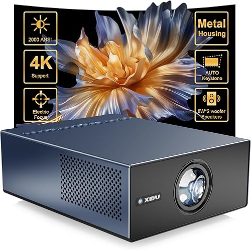Miniatura 1 de XIDU Proyector portátil con WIFI y Bluetooth Metal2000ANSI1080P nativofundición inalámbricaenfoque eléctricoKeystone automático Proyector de