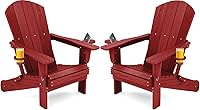 Vista 1 de SERWALL Silla Adirondack con portavasos – Juego de 2 sillas Adirondack compuestas para exteriores de polietileno de alta densidad para todo