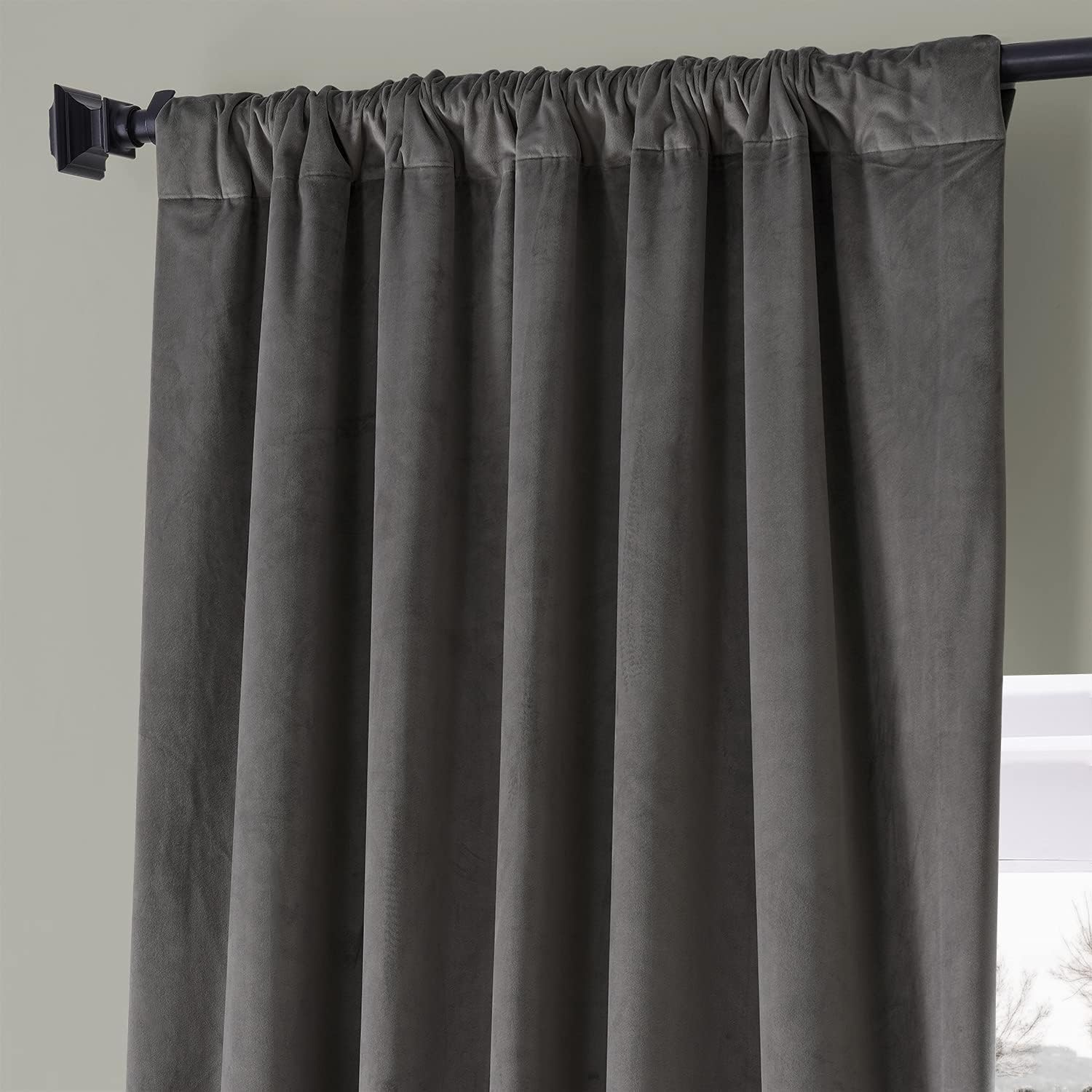 HPD Half Price Drapes Signature Plush Velvet Blackout Curtains for Bedroom (1 Panel), 50W X 108L Hotel Black Out Curtains for Living Room, Thermal Insulated Blackout Curtains, Nightlife Grey