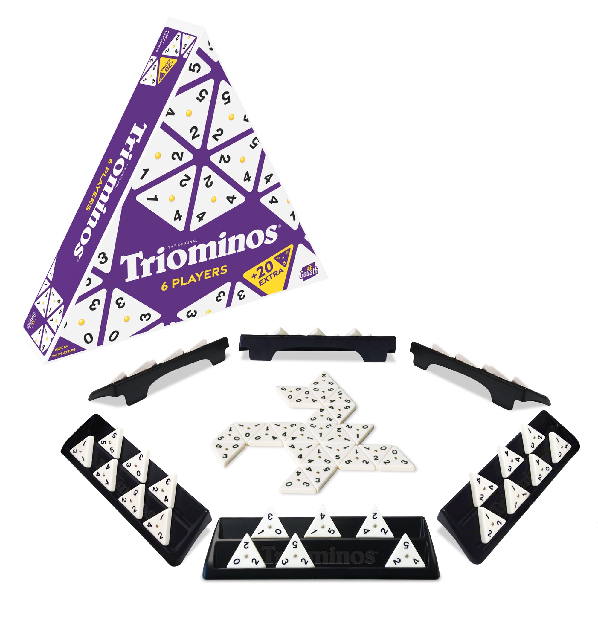 Goliath Triominos 6 graczy - Gra planszowa dla dzieci od 6 lat - Innowacyjna 3-stronna gra Domino - Gra strategiczna i myślowa - Do zabawy z rodziną lub przyjaciółmi - 2-6 graczy