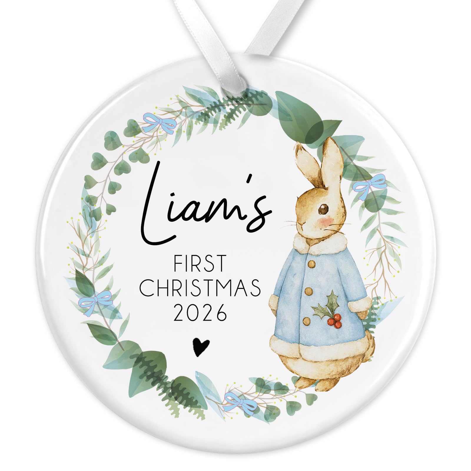 Personalised Babys First Christmas Bauble | Babys 1st Christmas Bauble | Baby’s 1st Custom Baby’s 1st Christmas Decoration 2026 (Blue Wreath)