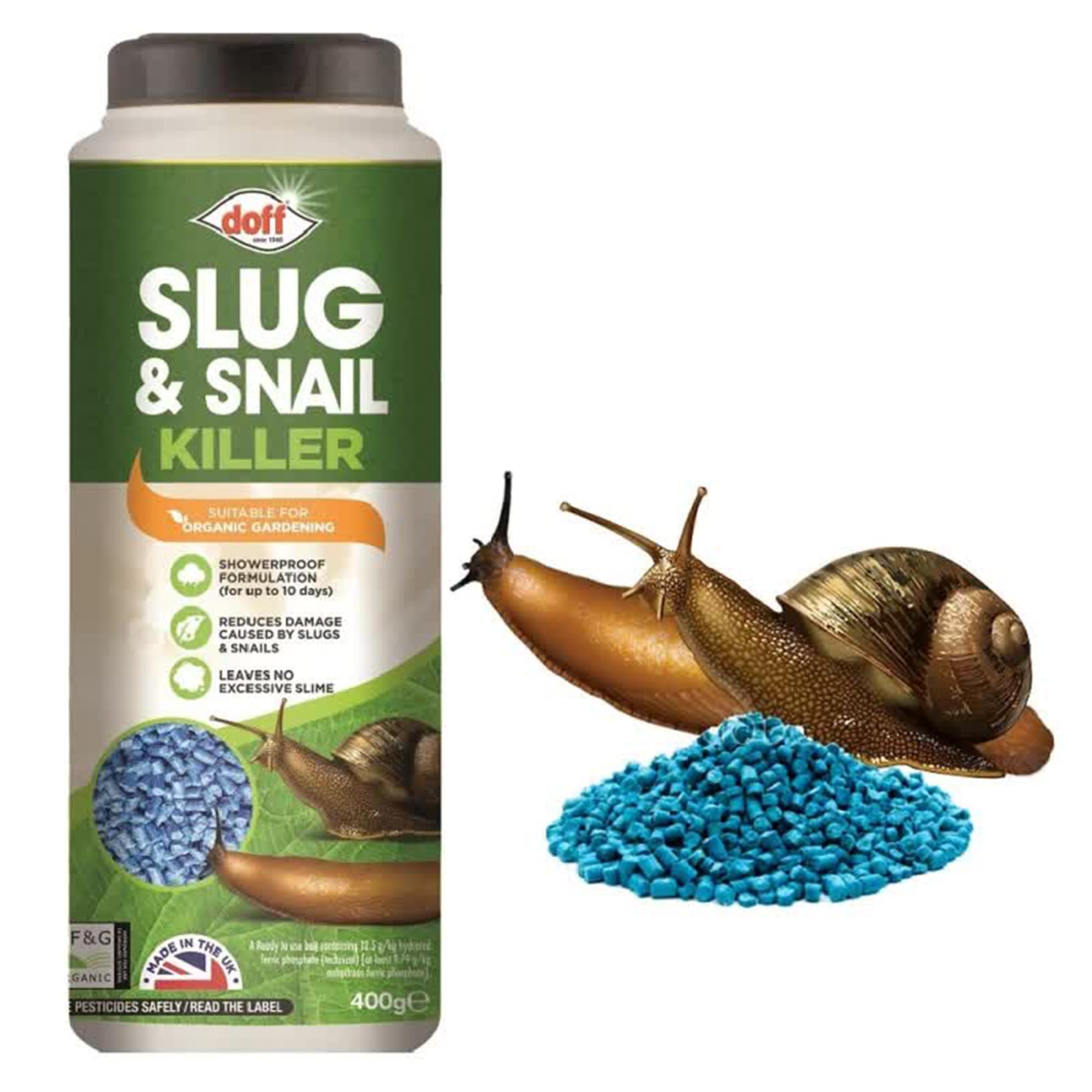Doff Slug & Snail Killer 400G, Ready to Use Pellets, Ferric Phosphate Formula for Effective Slug and Snail Control, Helps Reduce Damage from Slugs & Snails, Garden Pest Control