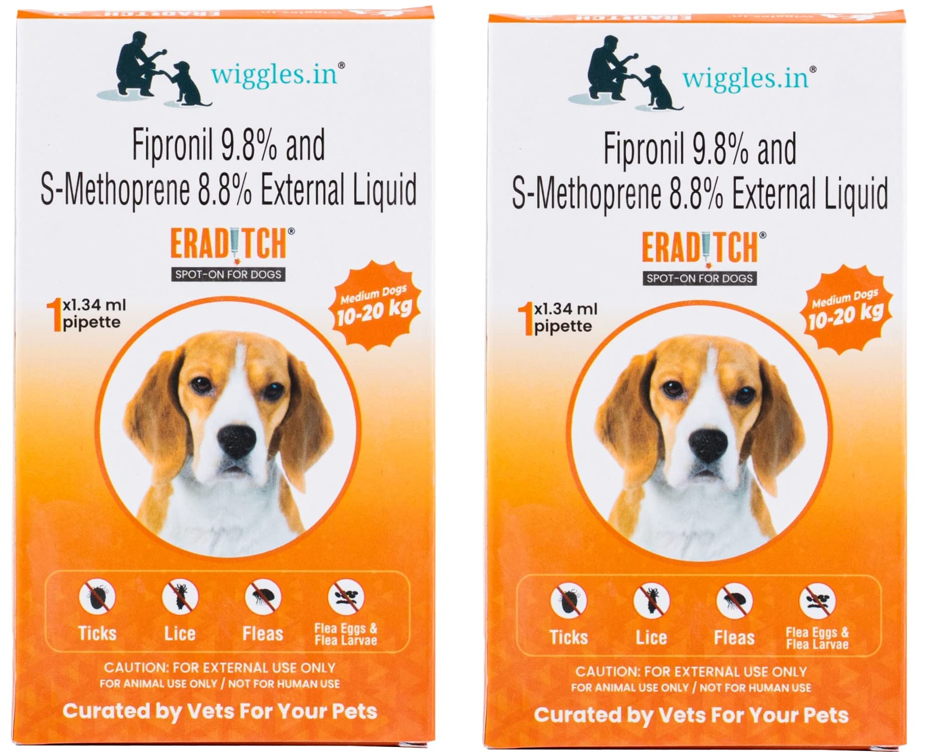 WIGGLES Eraditch Spot on for Dogs Fleas Ticks Remover Treatment Drops 2.68ml - Lice Prevention Control Medicine Adult Medium Dogs, 2-Pack (10kg to 20kg)