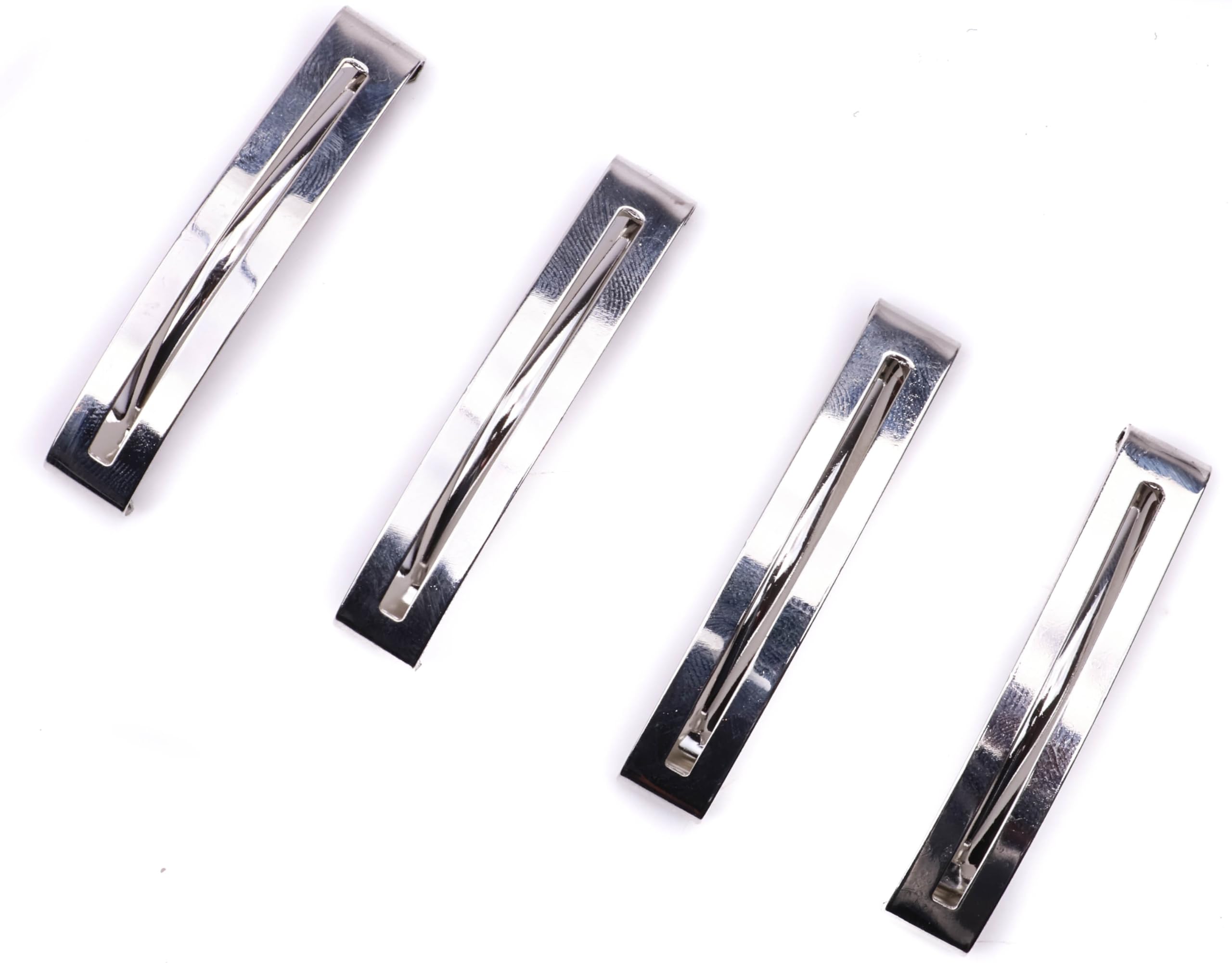 Mytoptrendz® 4 pcs Small Slim French Style Barrettes Hair Slides Double Bar Clip In Flat Thin Un Sprung Hair Clips Grips Classic Women Girls Hair Accessory (Straigh Style 4- Silver) - Image 3